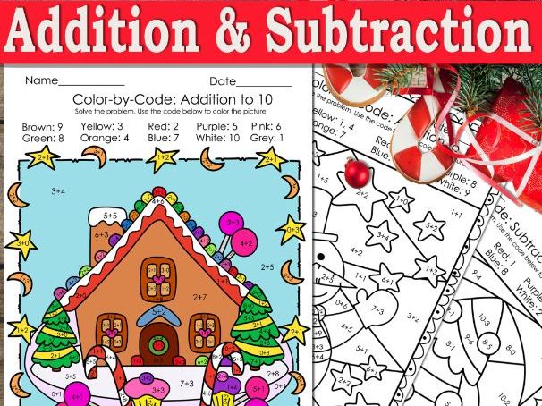 Addition and subtraction to coloring pages christmas color by number teaching resources