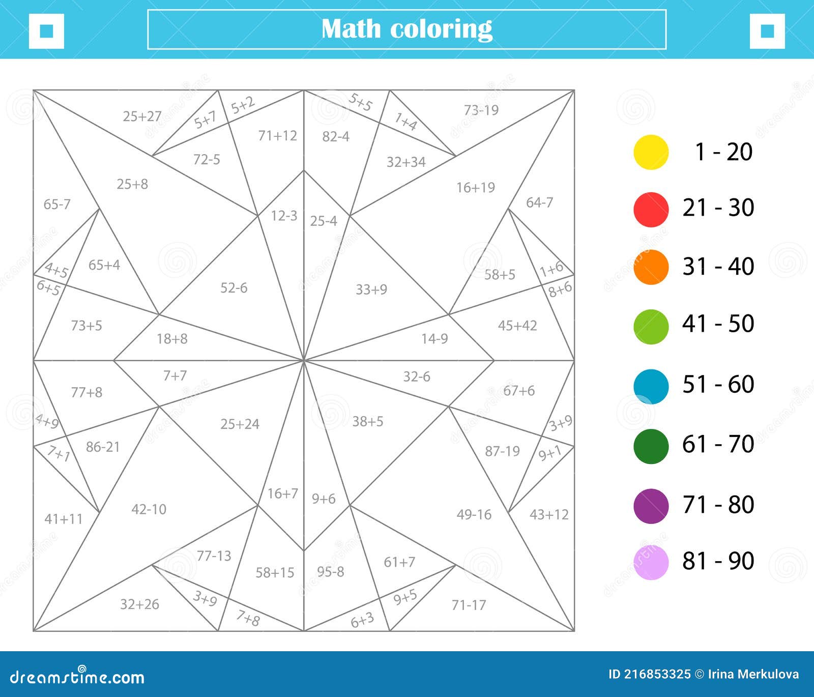 Mathematical coloring book for children addition and subtraction stock vector