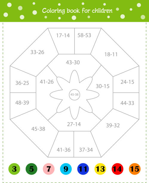 Mathematical coloring book for children subtraction examples worksheet stock illustration