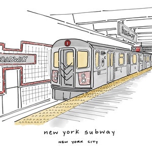 New york subway art print manhattan painting new york art broadway station illustration new york artwork