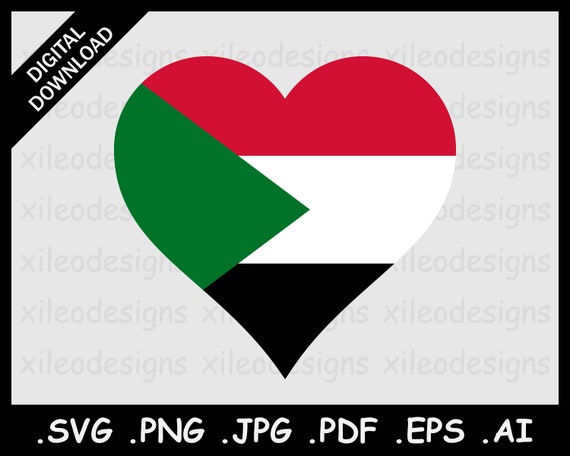 Sudan heart flag svg sudanese love shape country national flag cricut cut file digital icon symbol clipart vector png eps jpg jpeg pdf ai