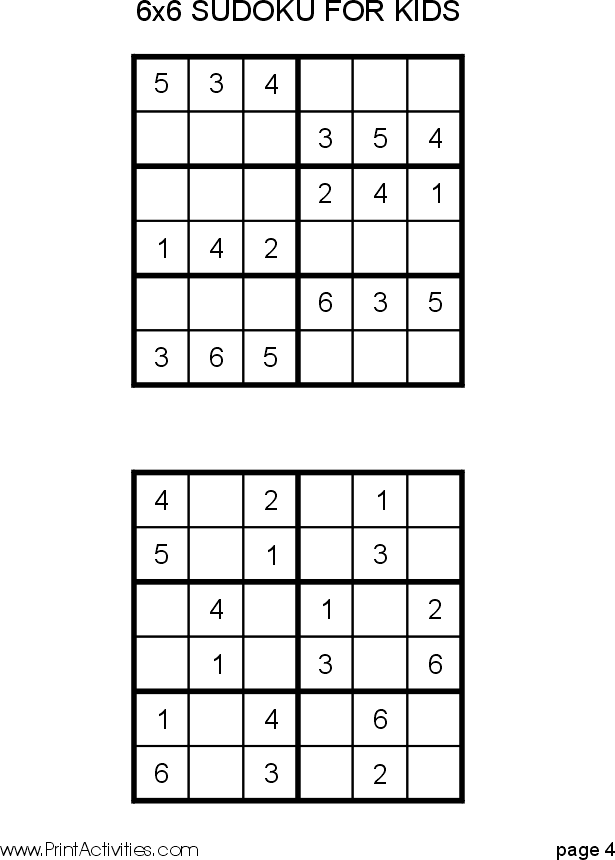 Free kid sudoku puzzle x page