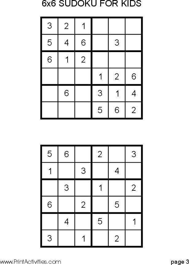Free kid sudoku puzzle x page