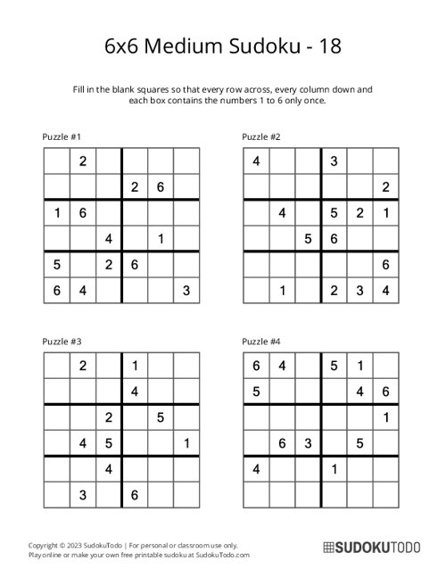 Page sudoku puzzles printable