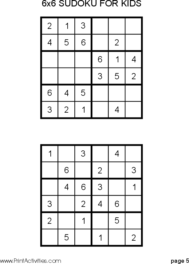 Free kid sudoku puzzle x page