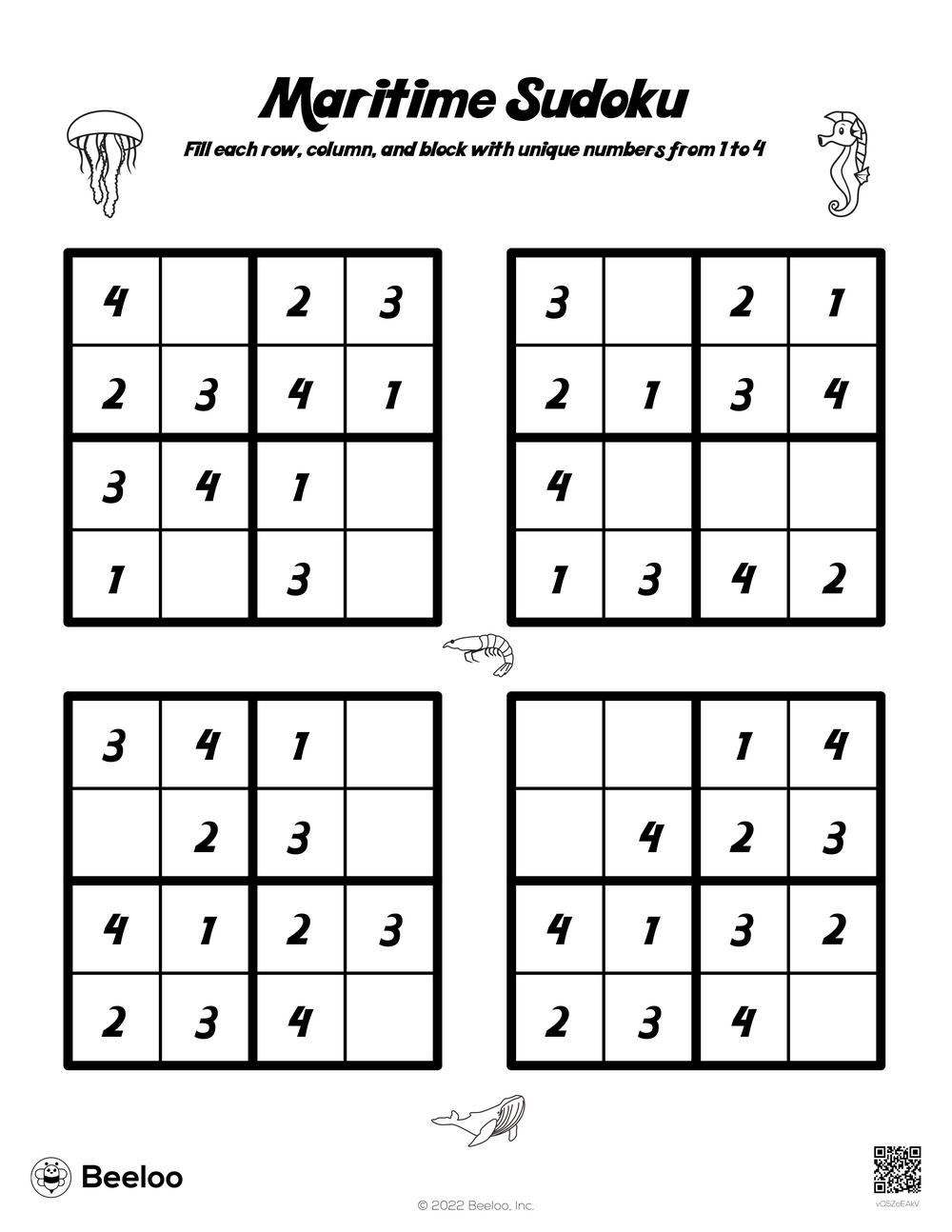 Maritime sudoku â printable crafts and activities for kids