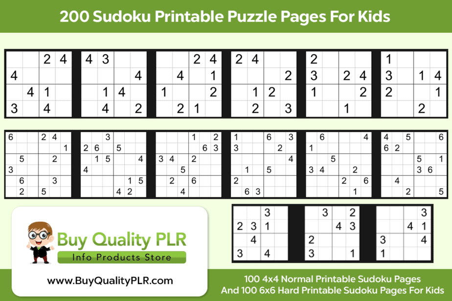 Sudoku printable puzzle pages for kids plr printables