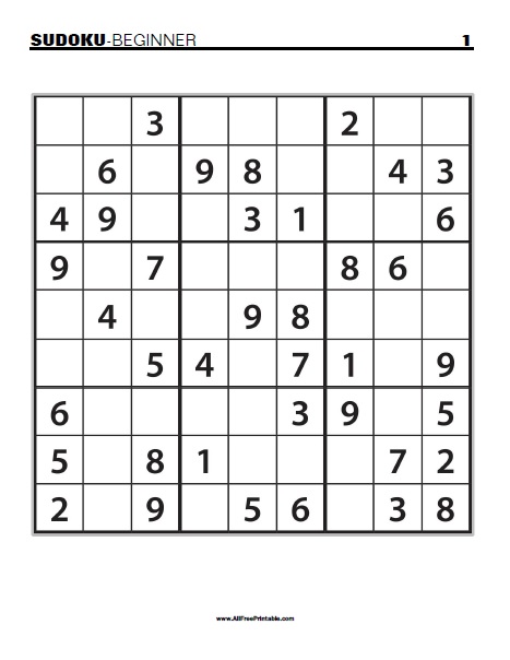 Beginner sudoku puzzles â free printable