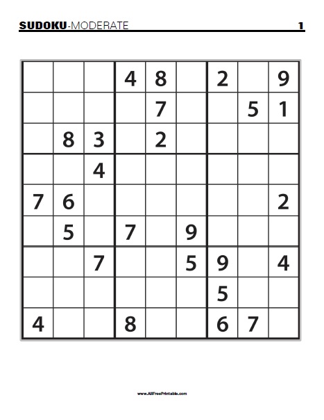 Moderate sudoku puzzles â free printable