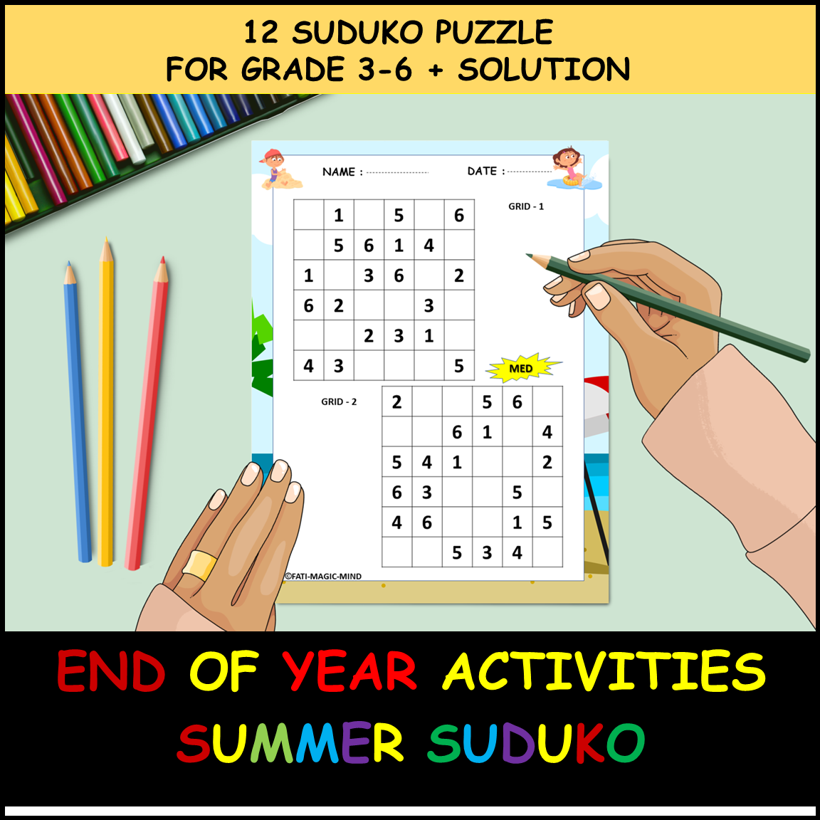 End of the year summer sudoku printable puzzle pages for grades