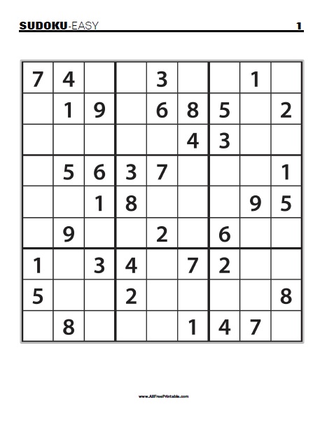 Easy sudoku puzzles â free printable