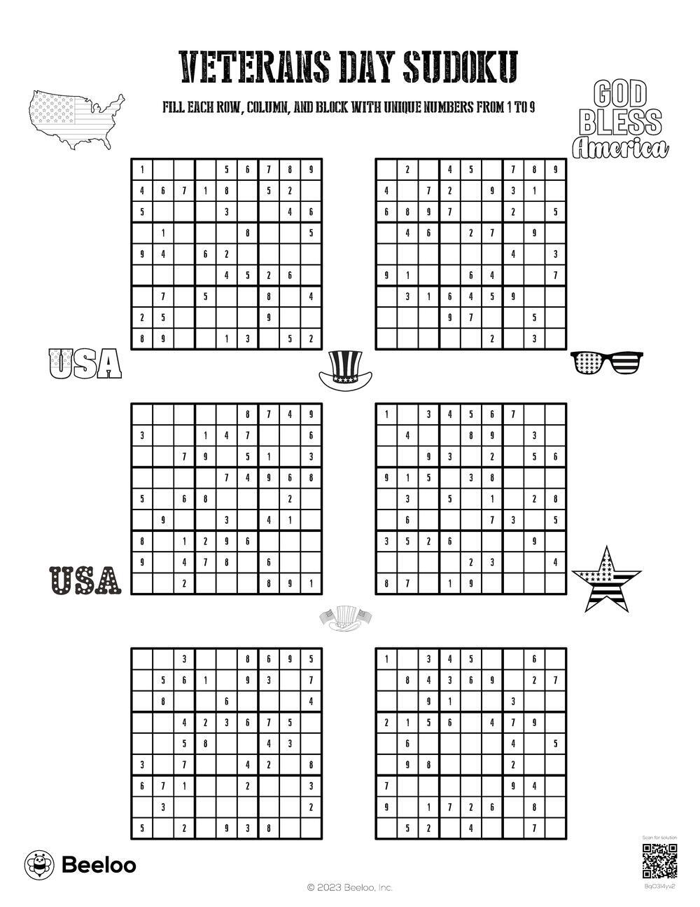 Veterans day sudoku â printable crafts and activities for kids