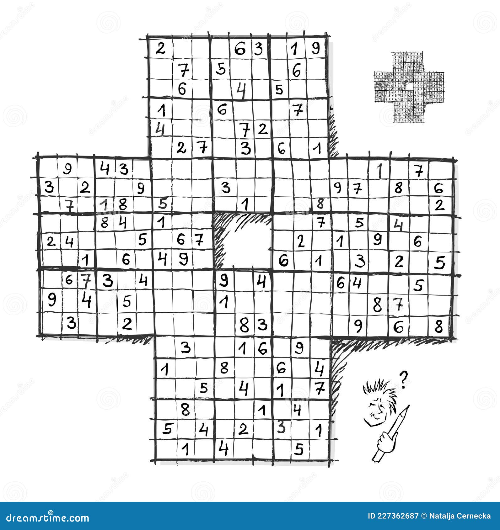 Logic sudoku game for children and adults big size puzzle with squares difficult level stock vector