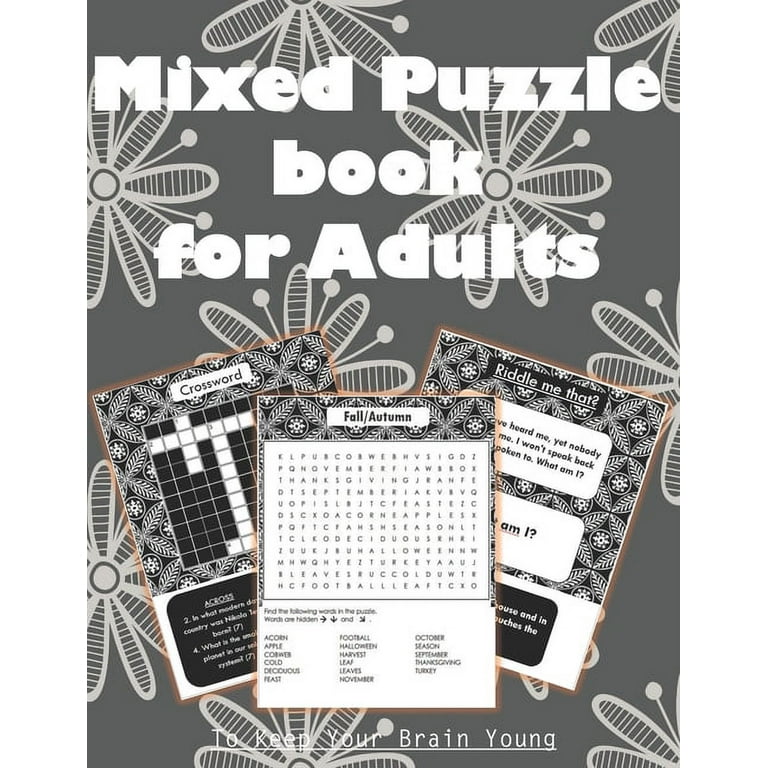 Mixed puzzle book for adults wordsearch sudoku number blocks crossword relaxing coloring pages riddles brain teasers for adults