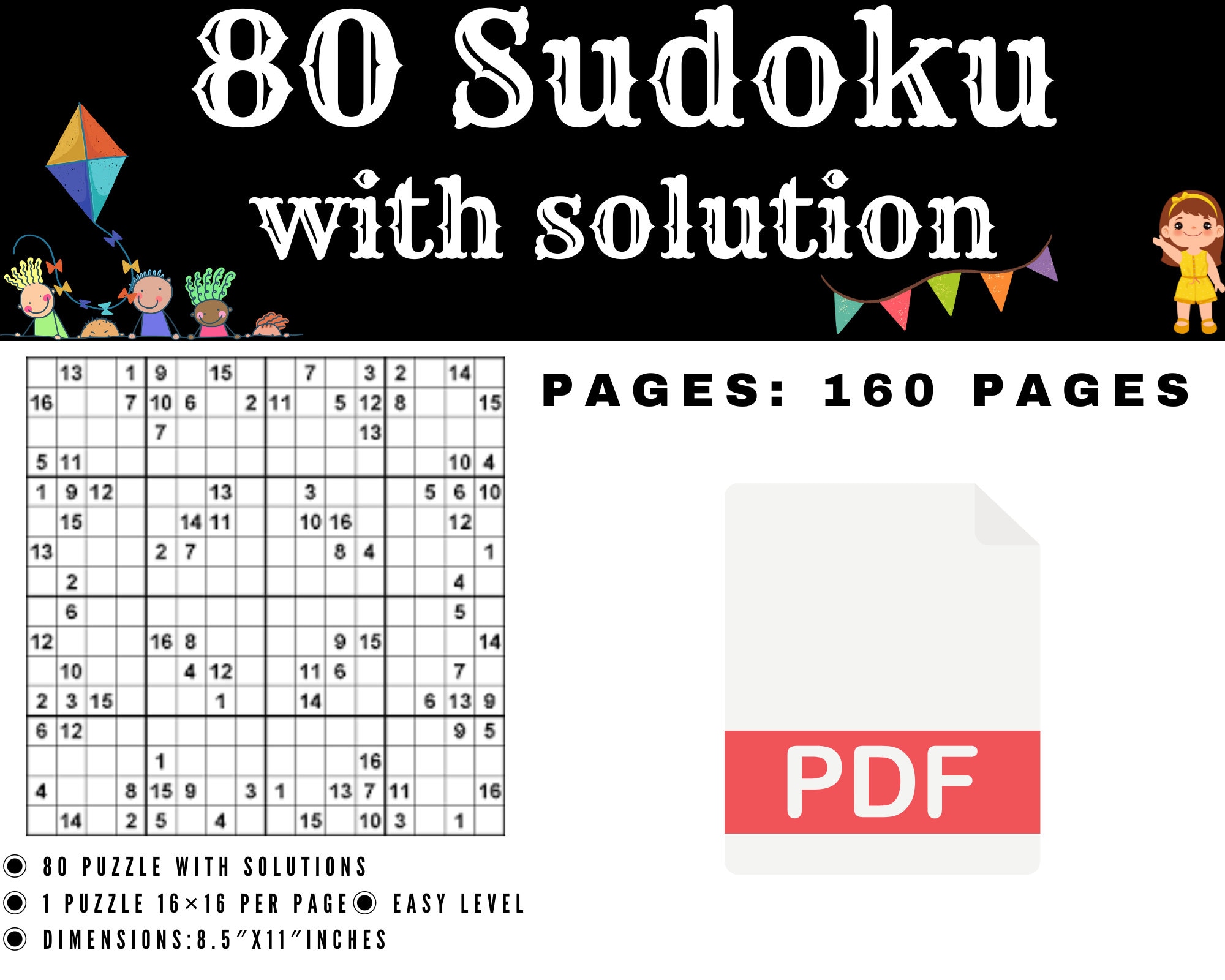 Sudoku easy for kids x easy puzzles with solutions digital printable pages instant download pdf kdp kindle