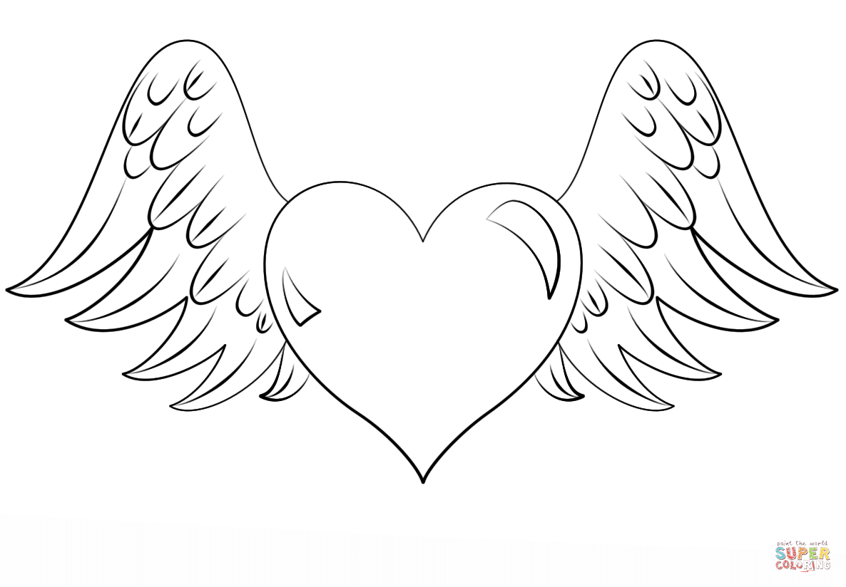 Heart with wings coloring page free printable coloring pages
