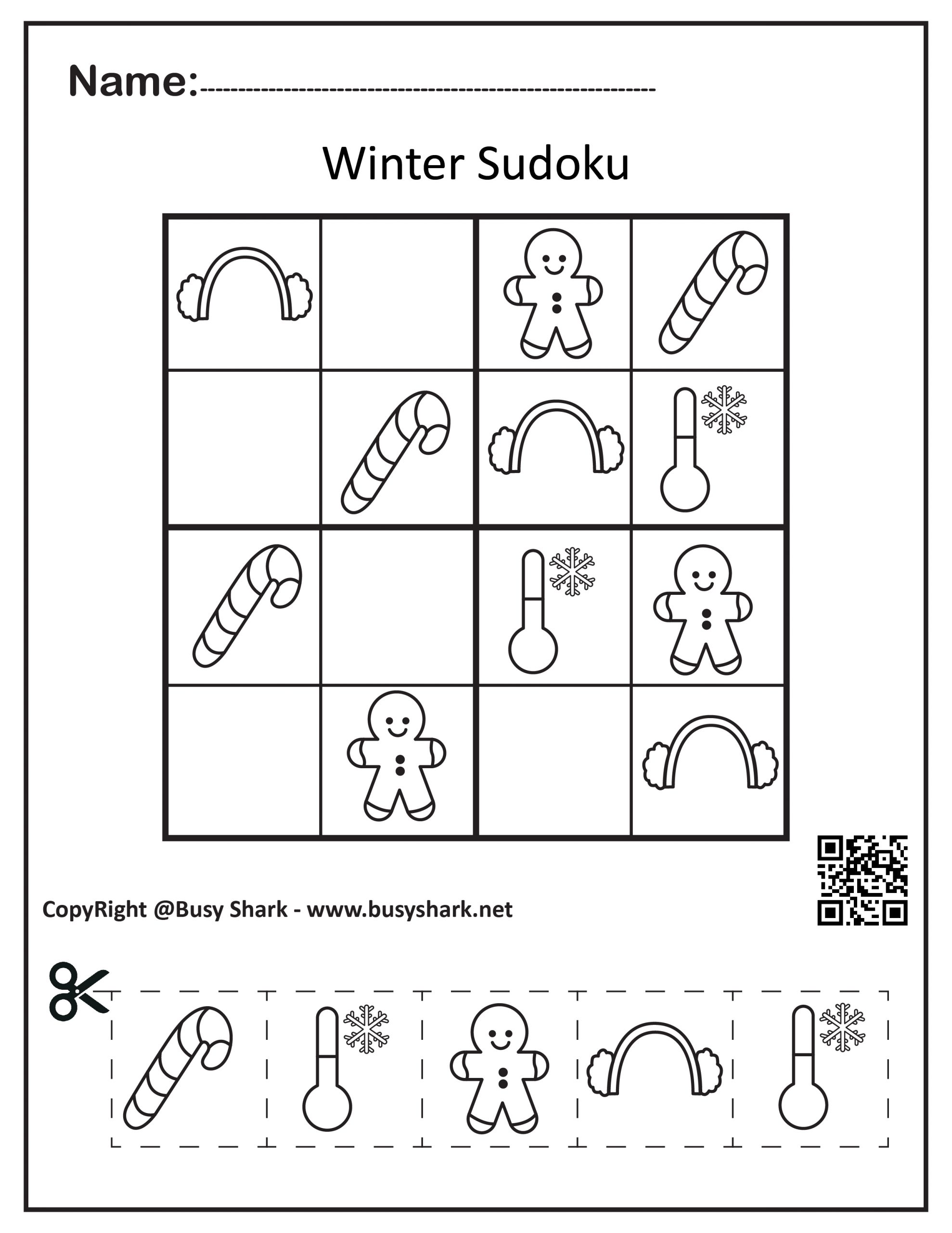 Easy sudoku x winter pictures coloring book for kids