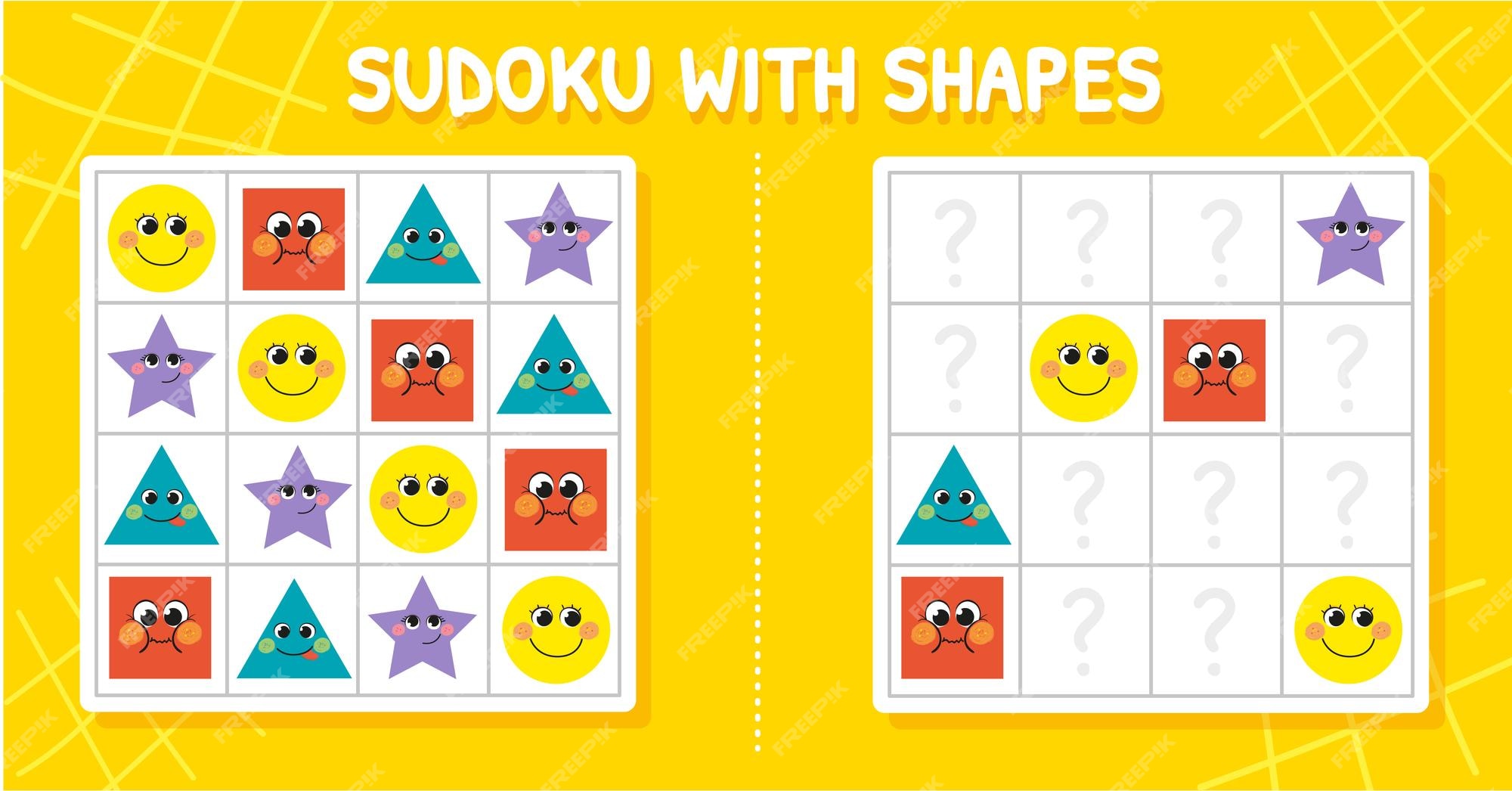Premium vector sudoku game with geometric shapes for preschool