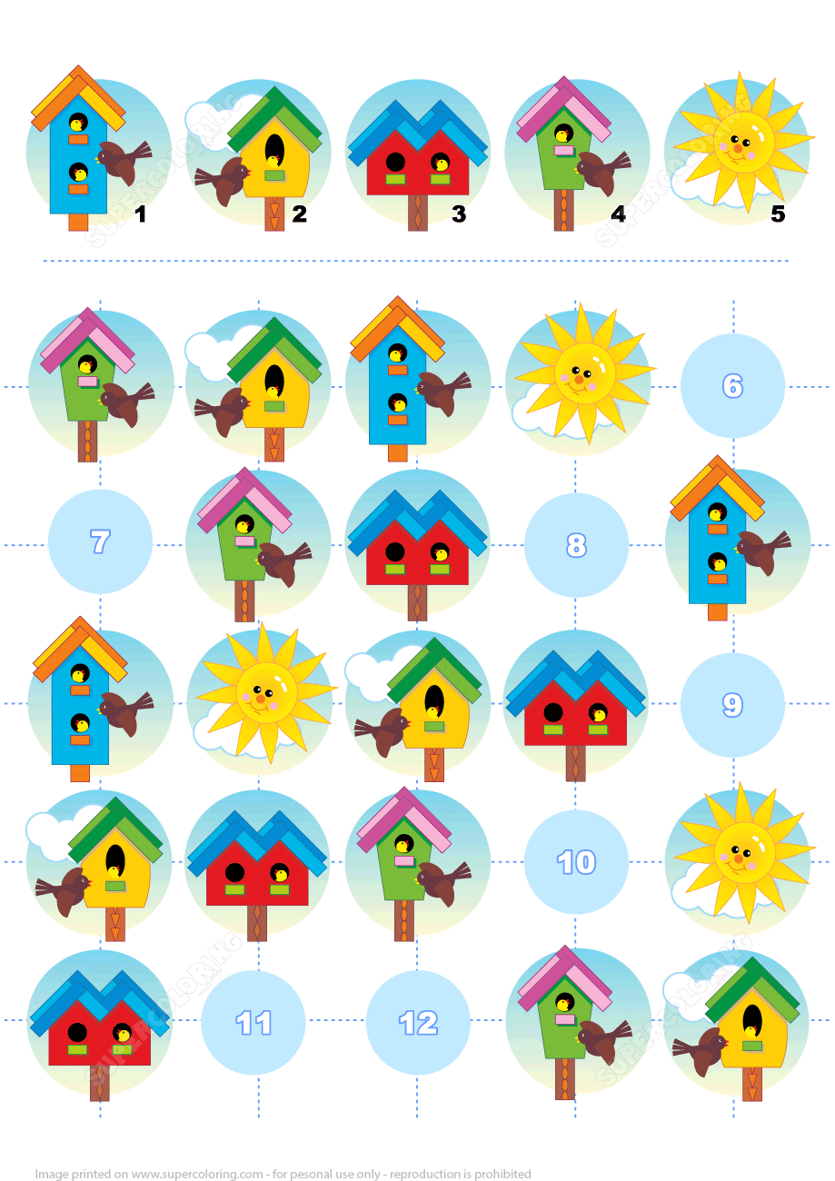 Picture sudoku puzzle with birdhouses and sun free printable puzzle games