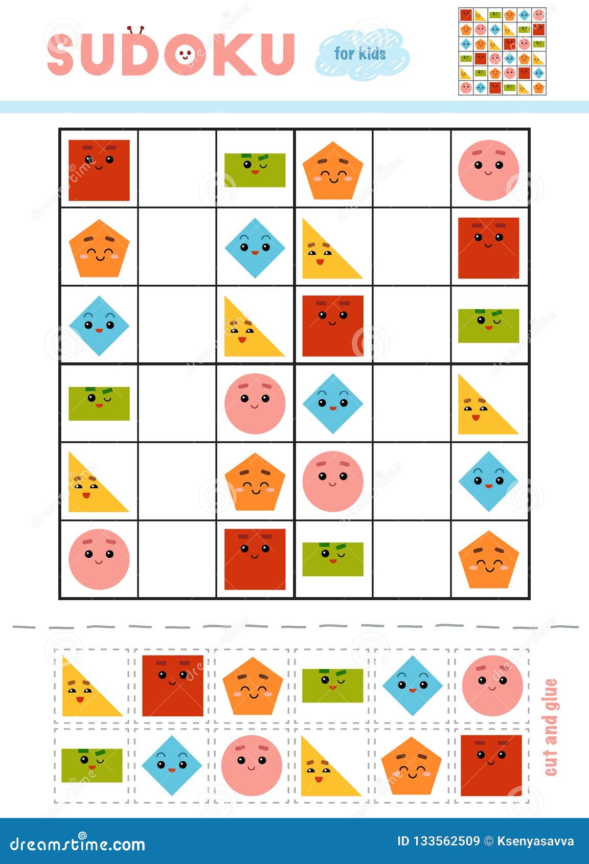 Sudoku for children education game set of geometric shapes stock vector