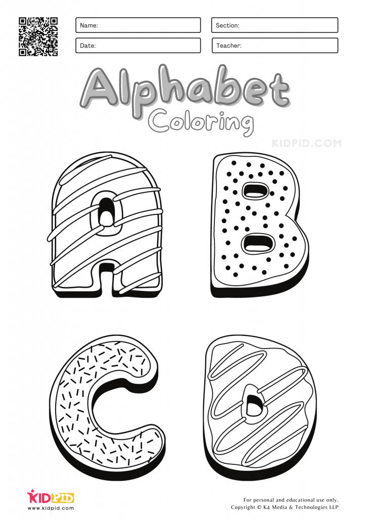 Sugar cookie alphabet coloring worksheets for kids