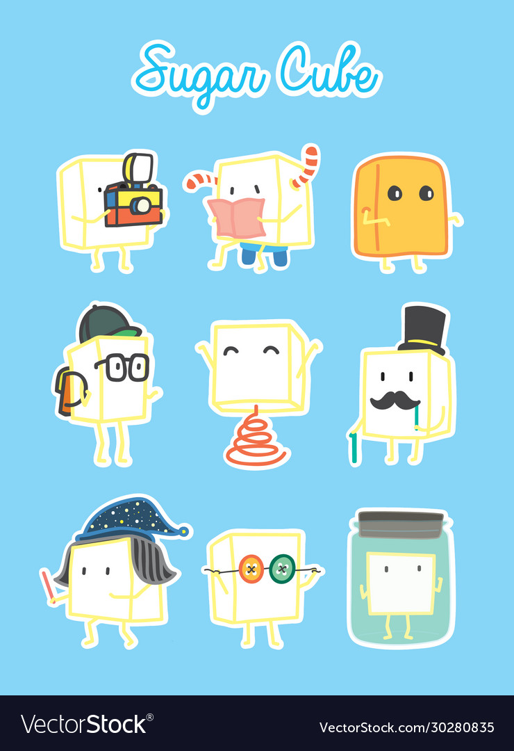 Cute sugar cube cartoon role play character vector image