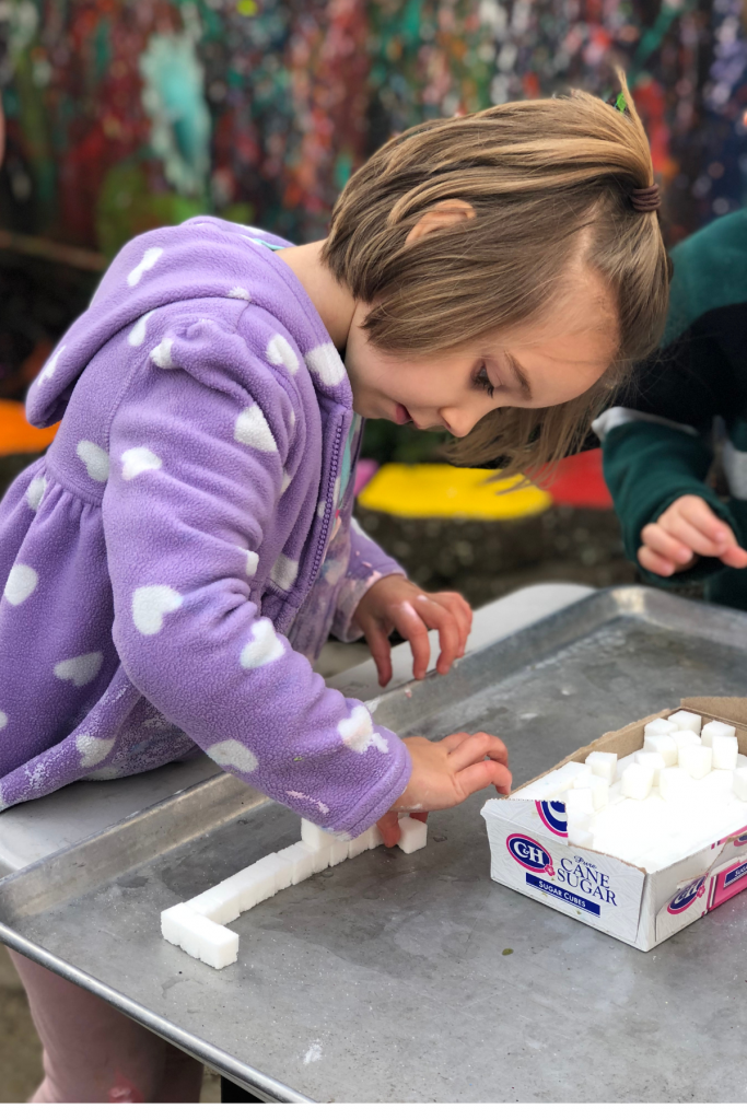 Sugar cube tower math for preschoolers
