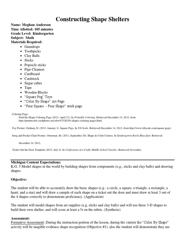 Lesson pdf shape rubric academic
