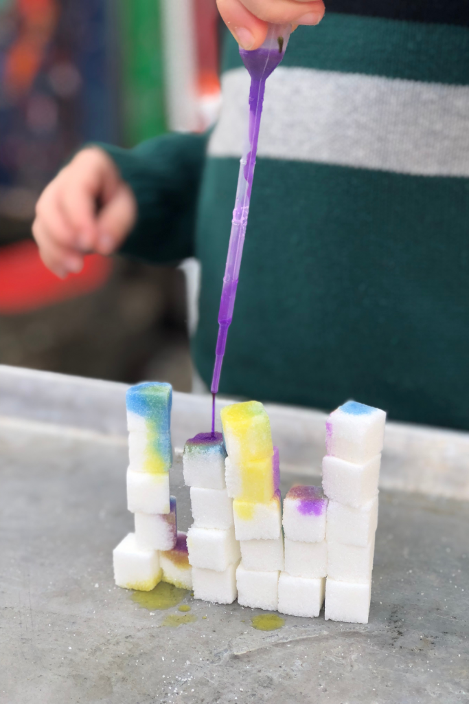 Sugar cube tower math for preschoolers