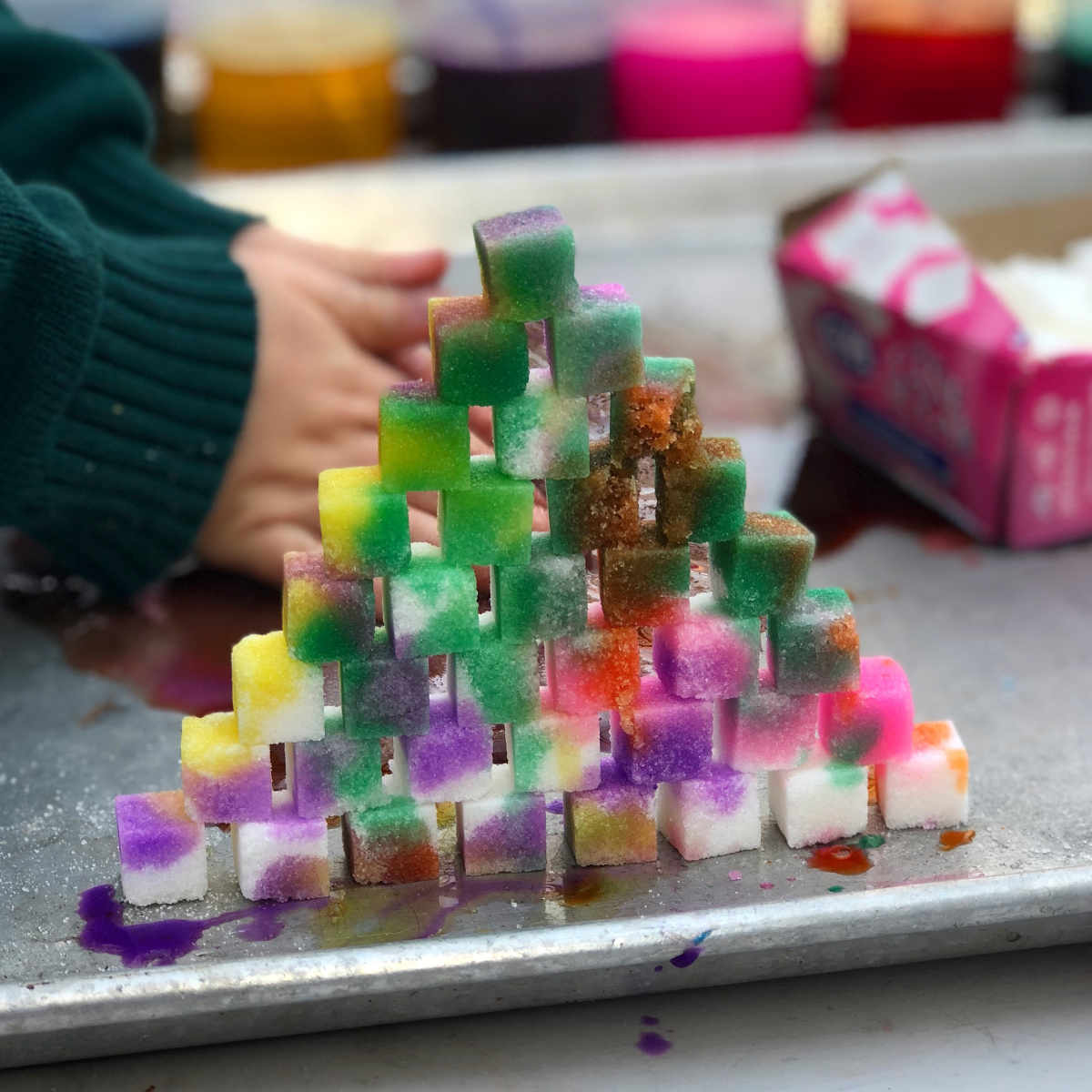Sugar cube tower math for preschoolers
