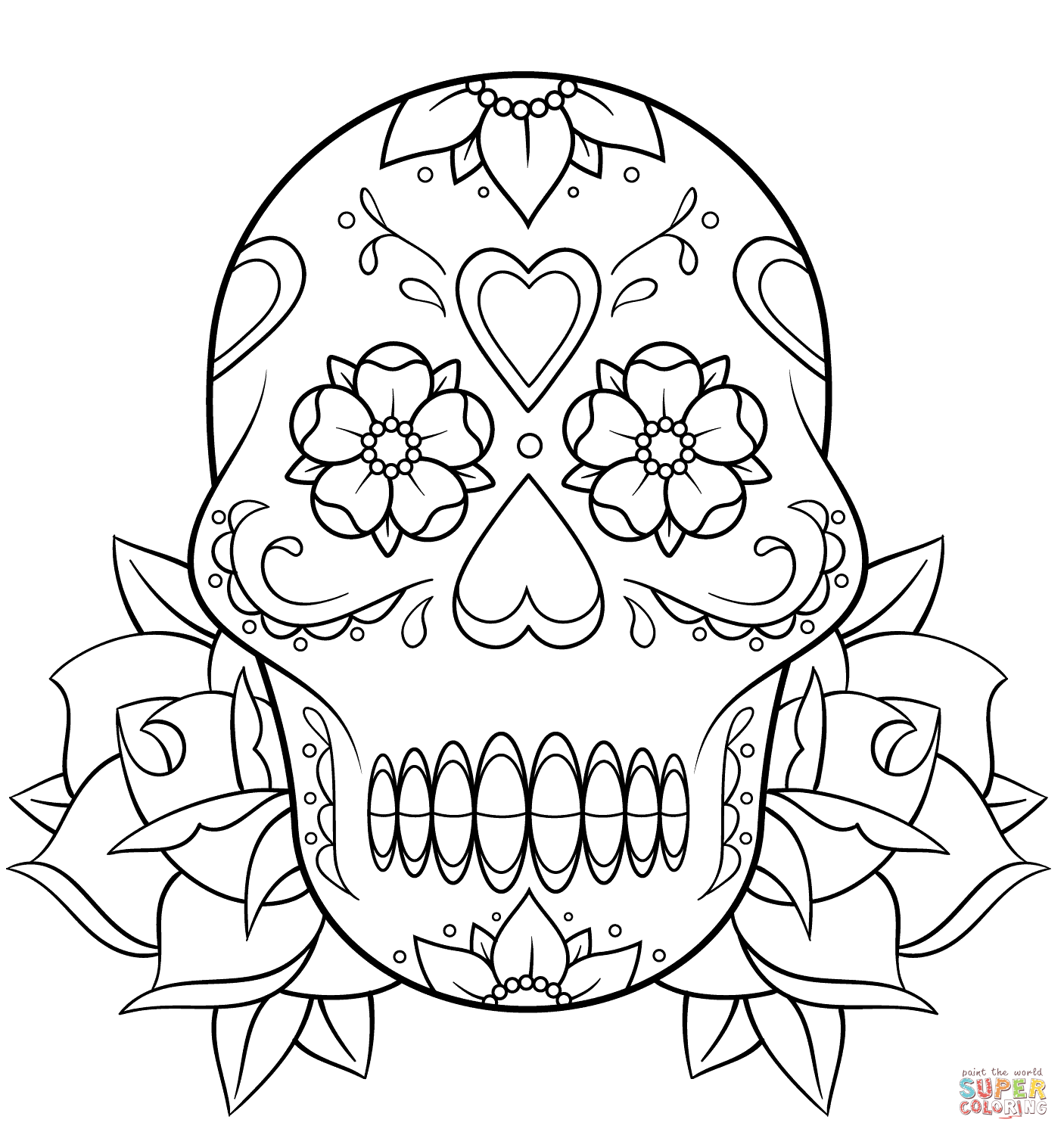 Sugar skull and roses coloring page free printable coloring pages