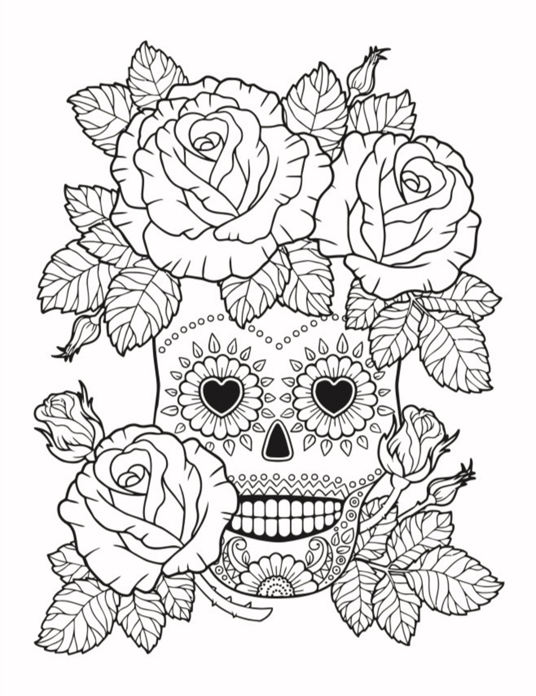 Skull in roses coloring page