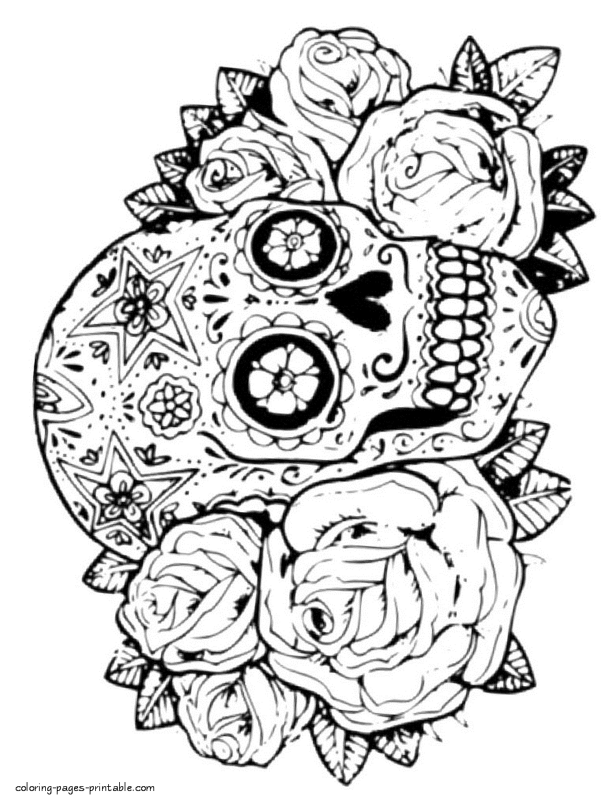 Skulls and roses coloring pages coloring