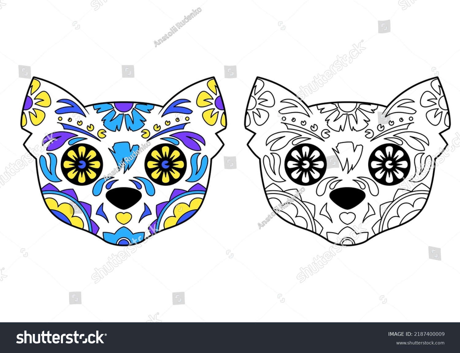 Hakuun cat sugar skull coloring example day liittyvã vektorikuva rojaltivapaa