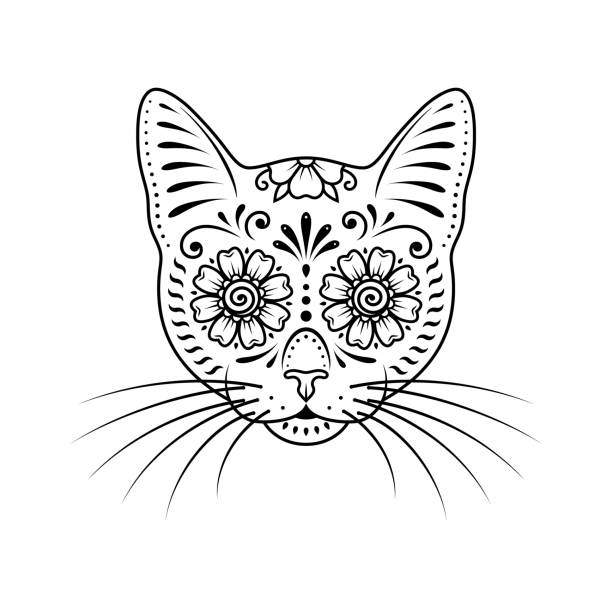 Ornamental cat portrait on white stock illustration