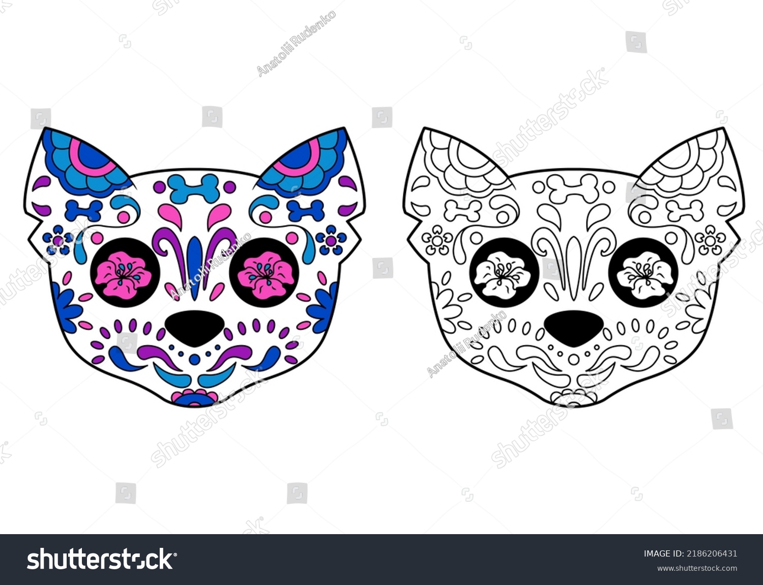 Cat sugar skull coloring example day stock vector royalty free