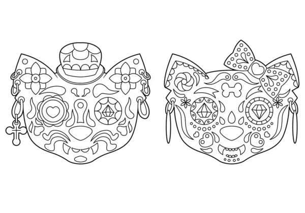 Cat sugar skull coloring example day dead coloring book design stock vector by gavaec