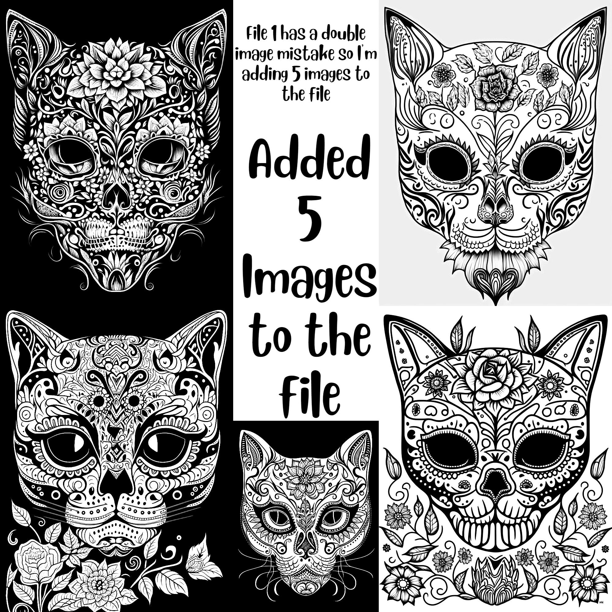 Sugar skull cats relaxing imaginative coloring pages therapeutic art cool cat skull coloring rainbow effect coloring book relaxing art pages instant download