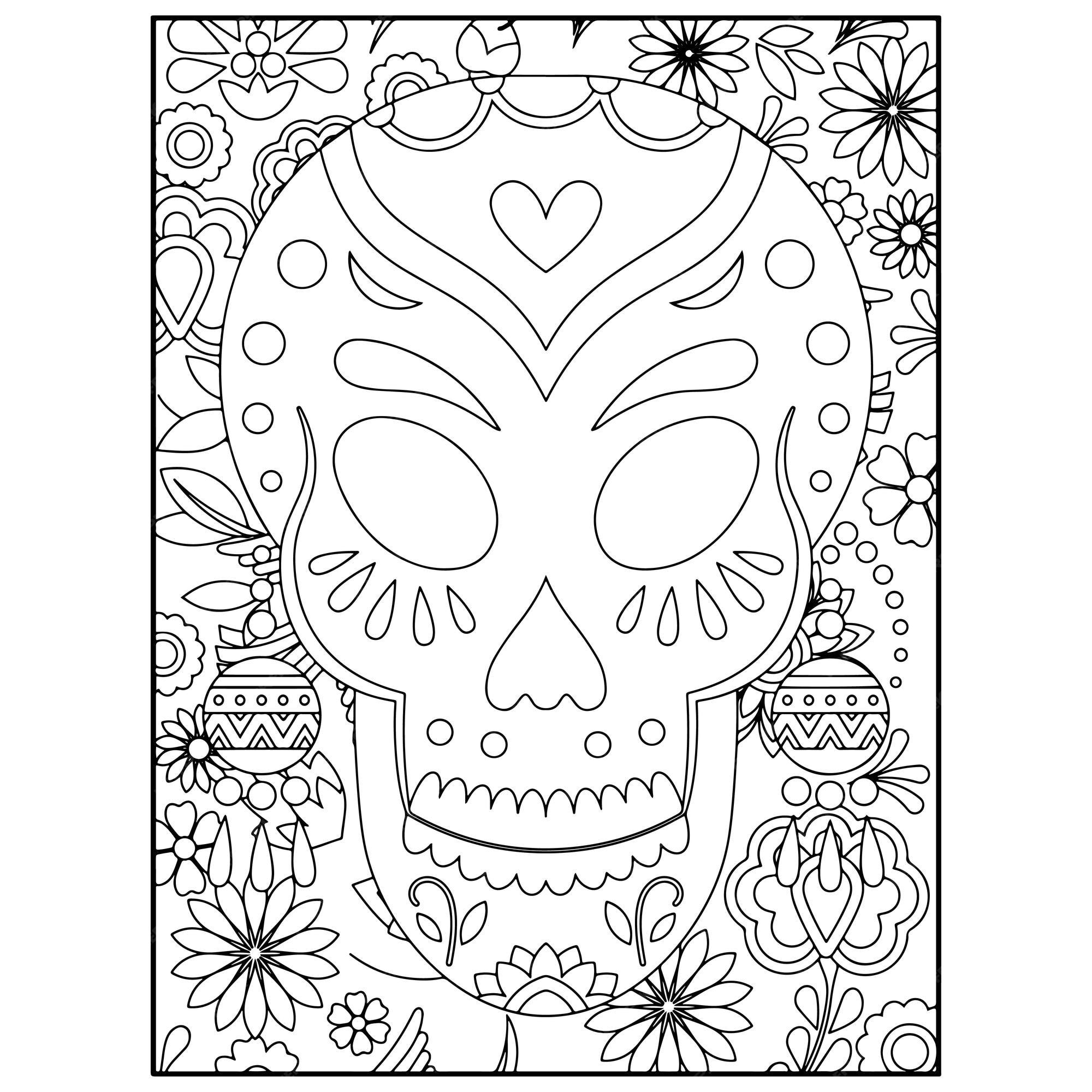 Premium vector sugar skull adult coloring pages