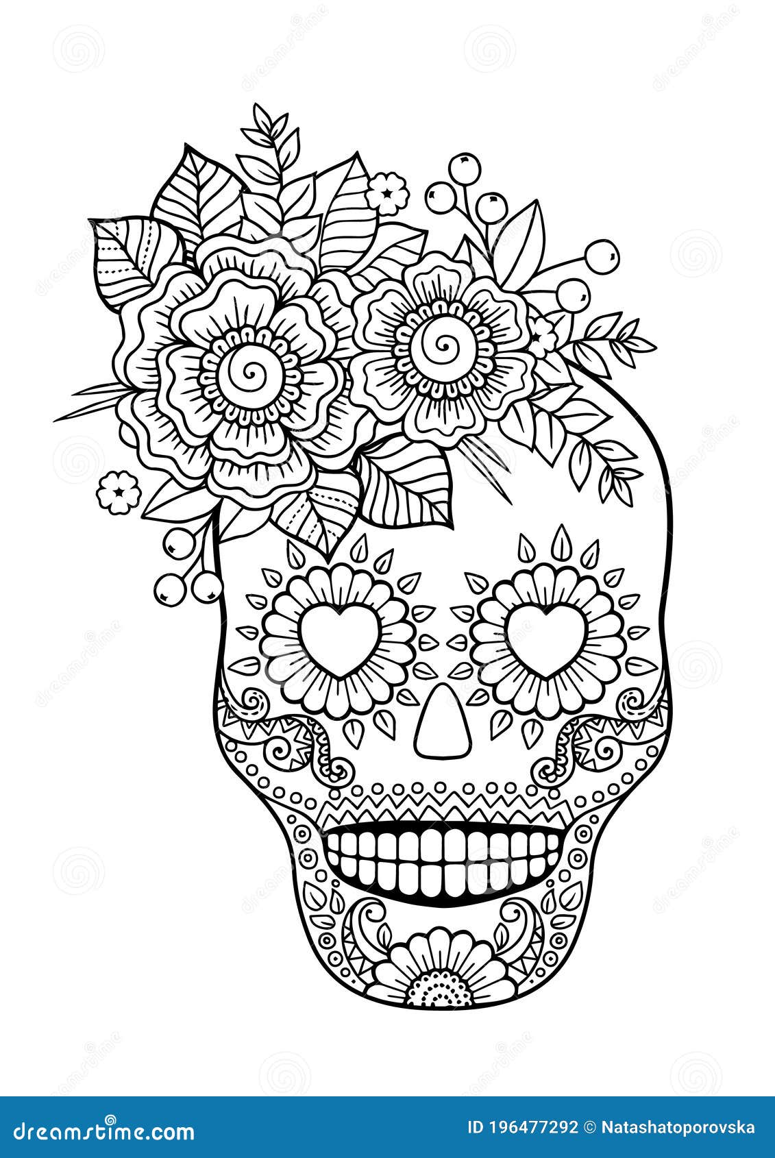 Day of the dead zentangle sugar skull vector adult coloring book stock vector