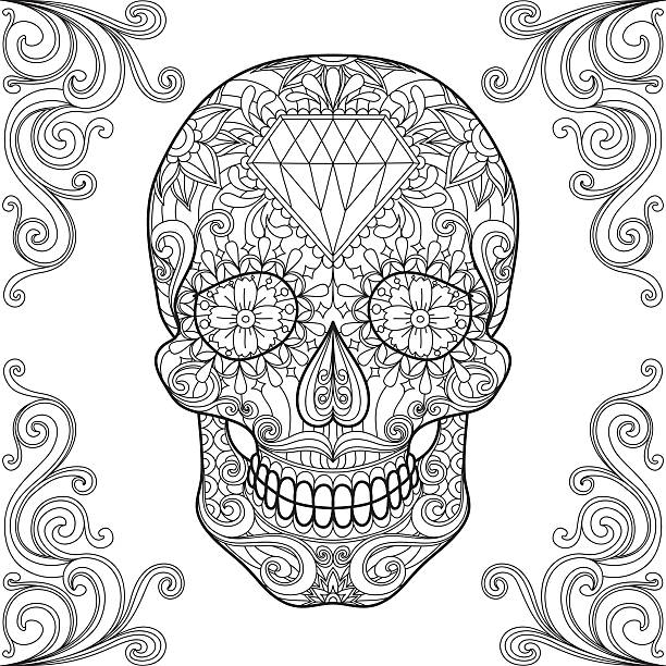 Adult coloring sugar skull stock illustration