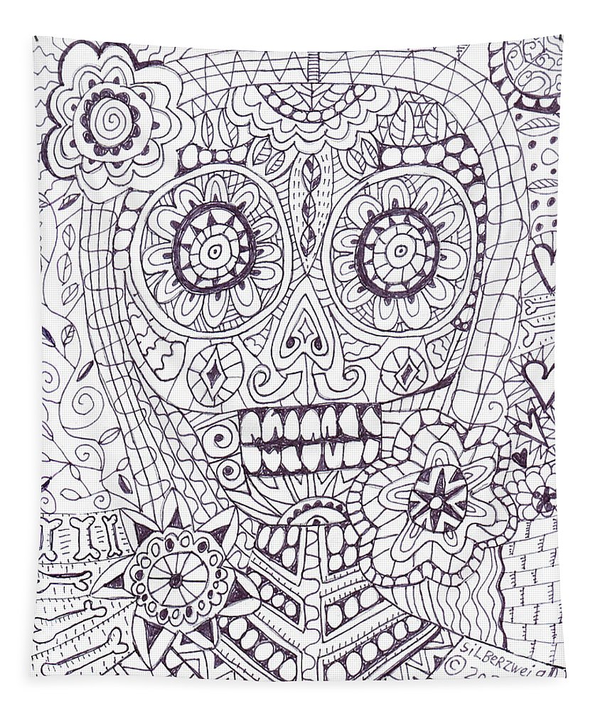 Sugar skull coloring page tapestry by sandra silberzweig