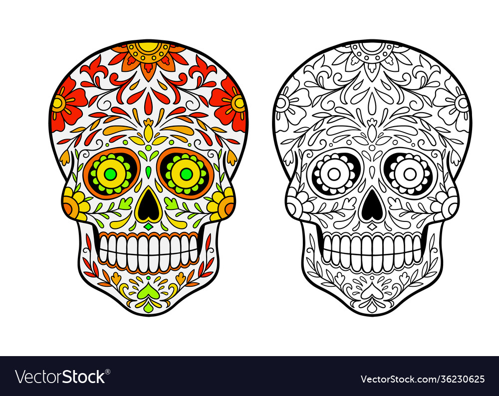 Sugar skull coloring page royalty free vector image