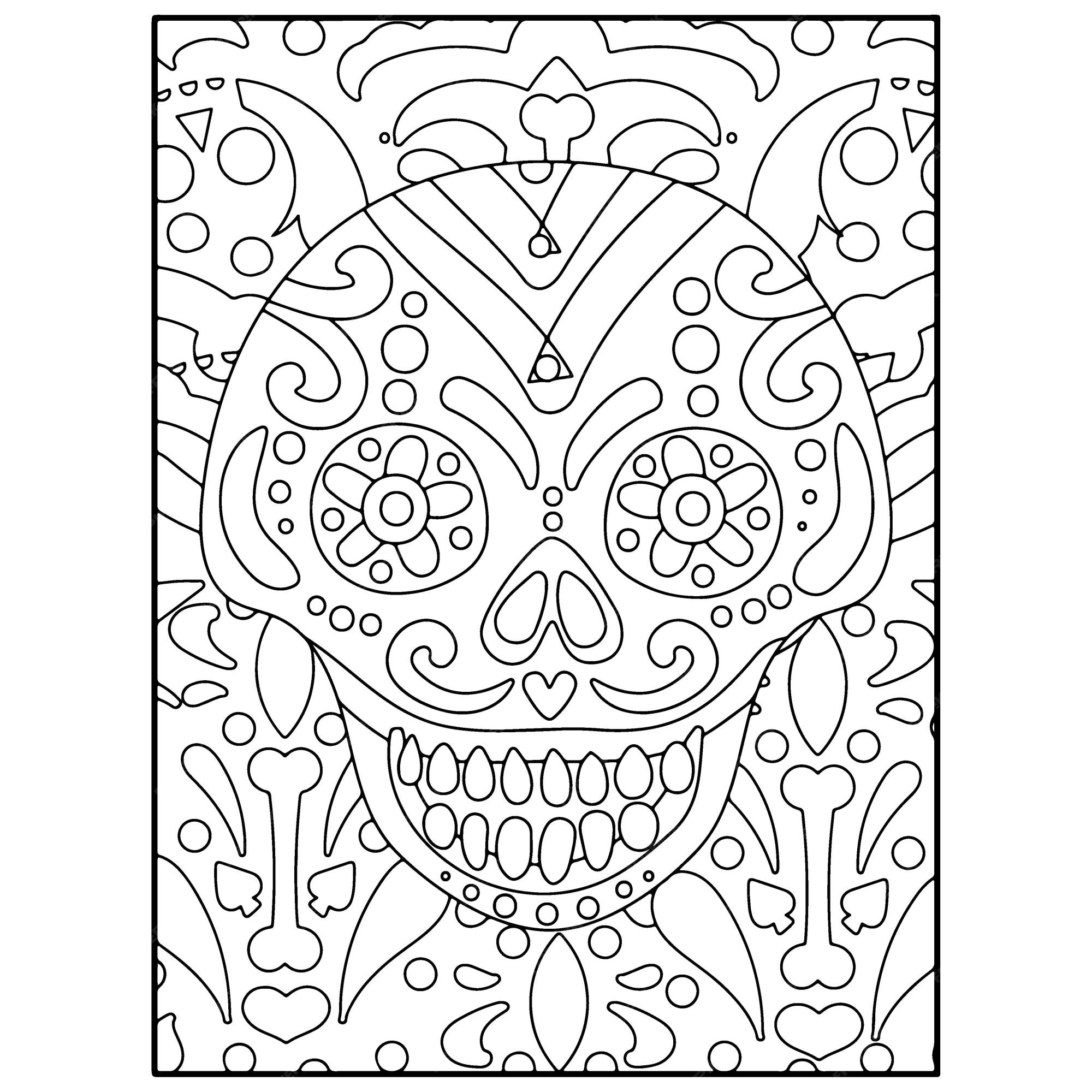 Premium vector sugar skull adult coloring pages