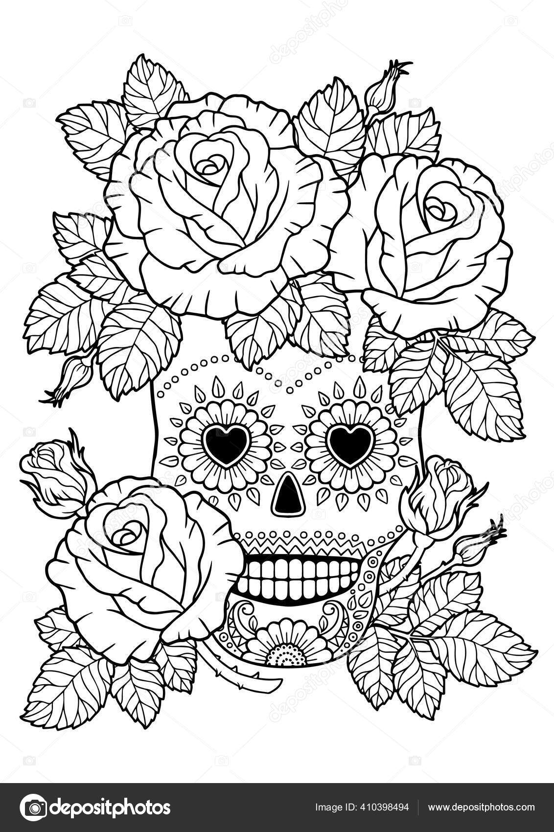 Day of the dead zentangle sugar skull vector adult coloring book stock vector by natasha