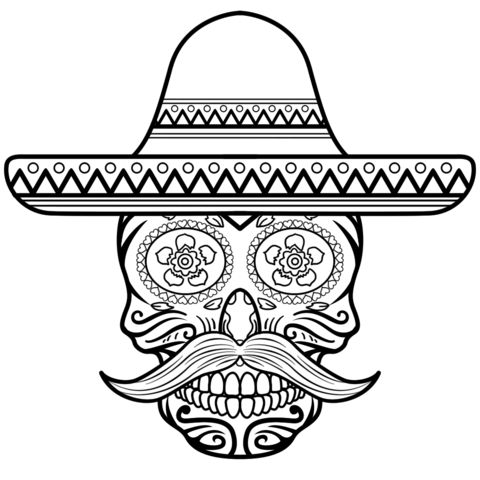 Sugar skull in sombrero skull coloring pages halloween coloring pages coloring pages