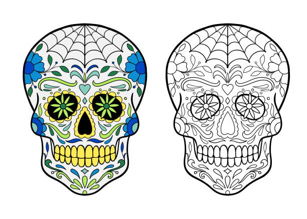 Sugar skull coloring page stock illustration