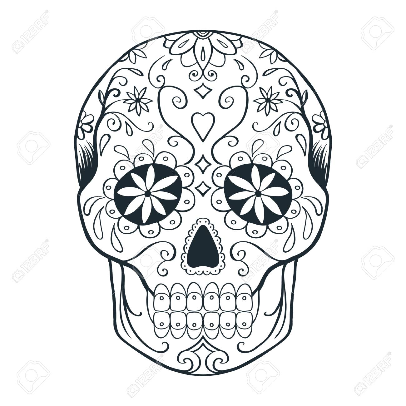 Sugar skull doodle sketch coloring page royalty free svg cliparts vectors and stock illustration image