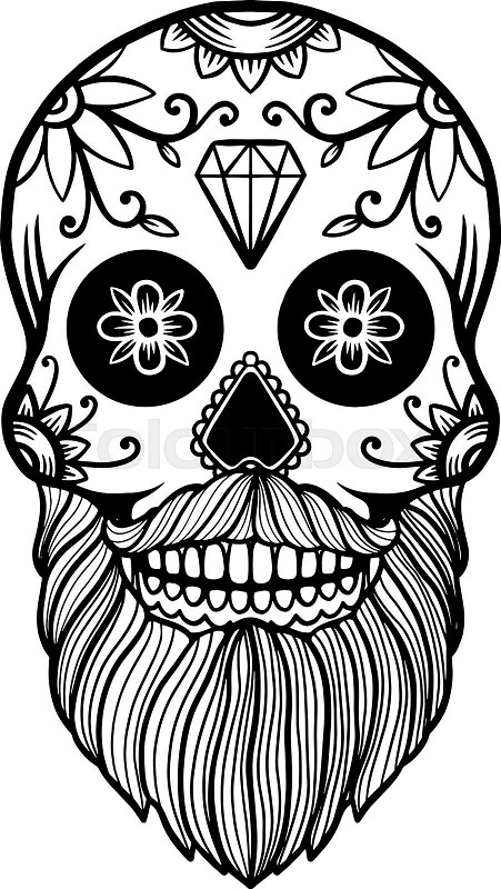 Hand drawn mexican bearded sugar skull isolated on white background design element for poster card banner t shirt emblem sign vector illustration stock vector