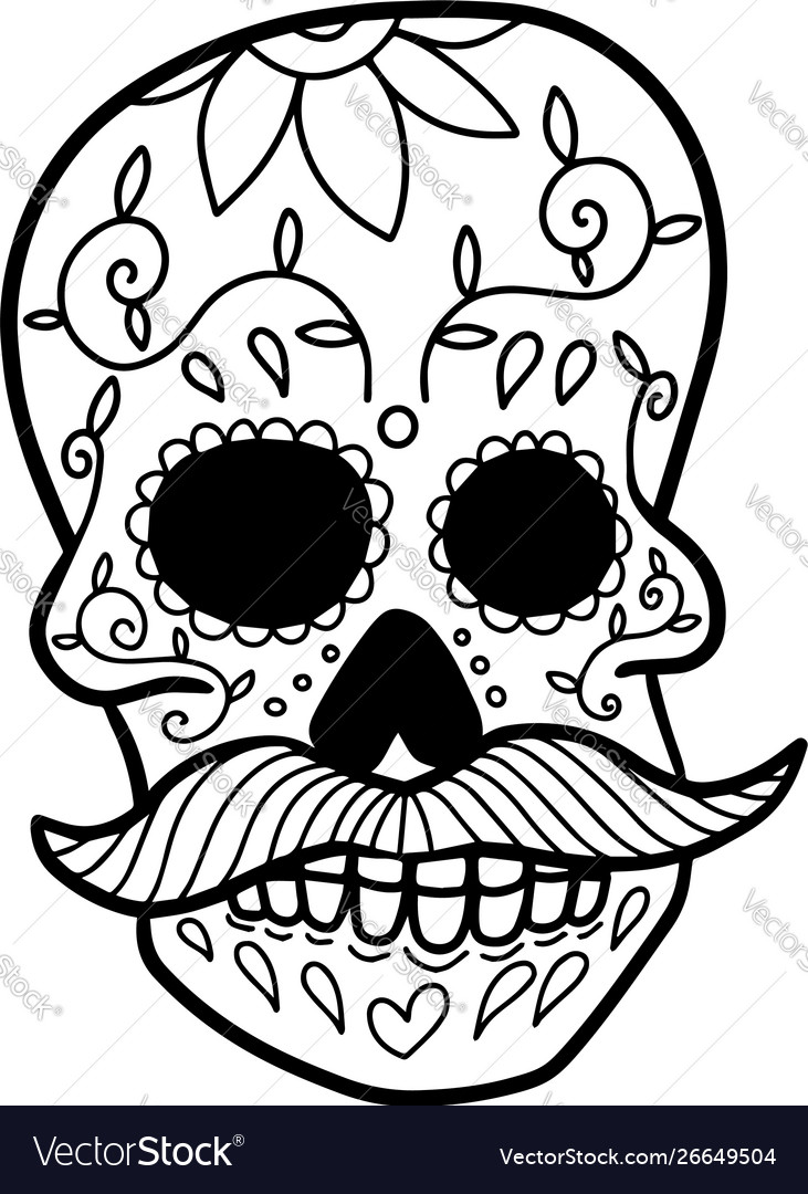 Hand drawn mexican sugar skull isolated on white vector image